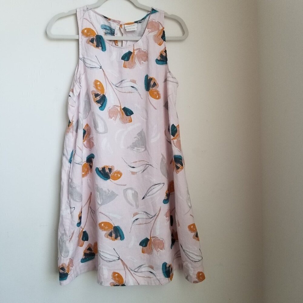 Rachel Zoe Sz M 100% Linen Travel Floral Coastal Summer Resort Mini Dress Beachy